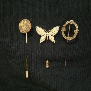 Vintage Gold Tone Style Butterfly Hat Pin Brooch Lot Of 3